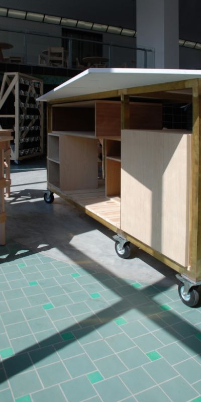 lhoas architectes architects design bambi collection wiels art center table chair 7x819